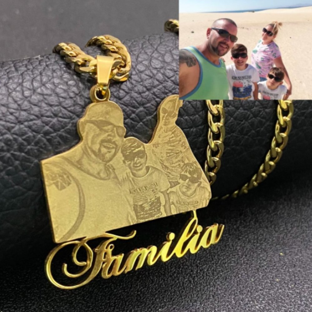 Custom Photo Necklace Personalized Picture Pendant Stainless Steel Cuban Chain